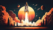 Rocket launching, Rocket launching in space, illustration, artwork generated with AI tool