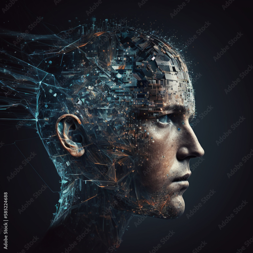 Human Body Computer Head Humanoid cyber human head. Neural network concept. Ai with a digital ...