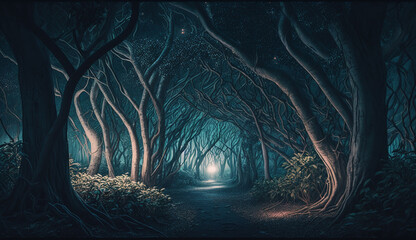 Wall Mural - dark forest spooky tree branches mysterious nature generated by ai