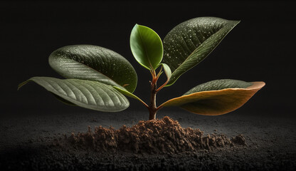 Poster - Fresh green leaves grow on a young plant generated by AI