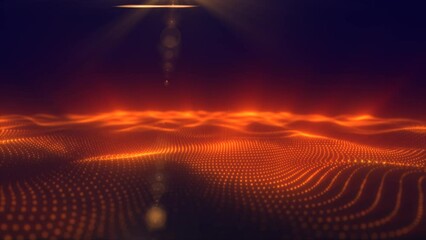 Wall Mural - Abstract orange energy surface with magic waves of particles and points with an endation background of blur and glow with an abstract background, video 4K, 60 FPS