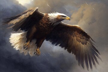Wall Mural - soaring through the clouds - the majestic eagle of fantasy generative ai