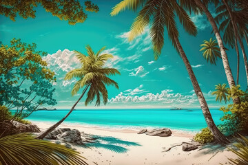 beach with palm trees- made with generative ai