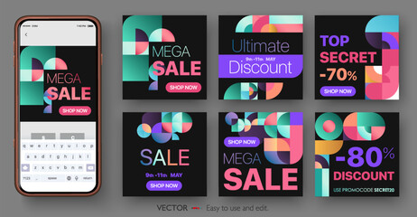 Wall Mural - social media mockup. design of advertising in social networks. a set of banners square shape.
