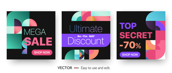 Wall Mural - social media mockup. design of advertising in social networks. a set of banners square shape.