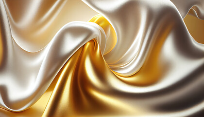 Gold and satin texture that is white silver fabric silk panorama background with beautiful soft blur pattern natural. - Generative AI