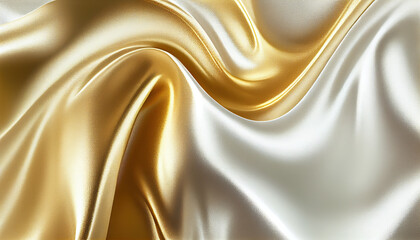 gold and satin texture that is white silver fabric silk panorama background with beautiful soft blur
