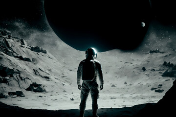 Wall Mural - Vertical shot of strong astronauts standing alone at moon Generative AI