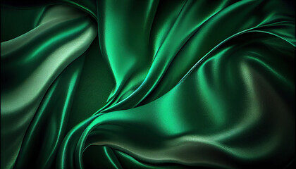 Green satin texture that is green silver fabric silk panorama background with Abstract green background. - Generative AI