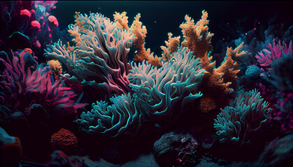 Beautifiul underwater panoramic view with tropical fish and coral reefs