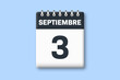 © lhphotos - 3 de septiembre - fecha calendario pagina calendario -  tercer dia de septiembre sobre fondo azul
