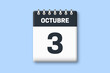 © lhphotos - 3 de octubre - fecha calendario pagina calendario - tercer dia de octubre sobre fondo azul