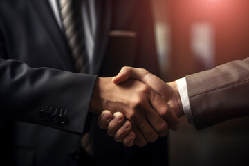 Wall Mural - Two businessmen shake hands. Handshake deal symbol. Business concept. Contract signing. AI generated, human enhanced