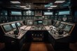 © MVProductions - Wheelhouse control board on a large ship / vessel, generative ai