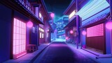 Fototapeta Londyn - night city street japanese alley anime background wallpaper