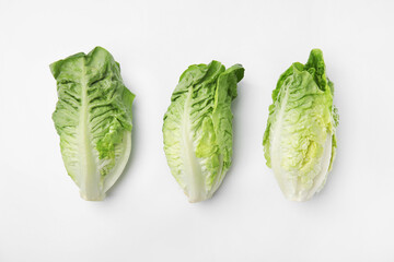 Fresh green romaine lettuces isolated on white, top view