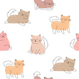 Fototapeta Pokój dzieciecy - Seamless pattern with cute and funny cats. Cats with color in different poses pattern. Vector illustration of a cat and kittens
