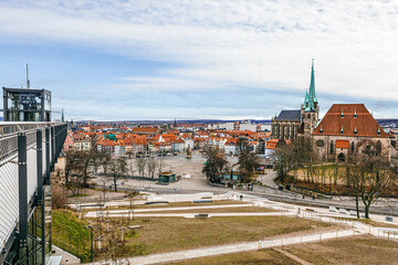view at erfurt cathedral and cathedral square in february. erfurt city, thuringia