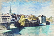 Impasto oil paint of city scape view of Bern the capital city of Switzerland.