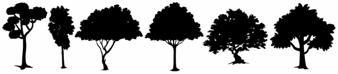 set of silhouette trees, white background