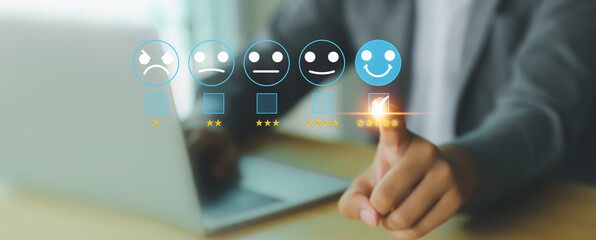 Poster - Customer service satisfaction survey feedback for business review rating and best service or finance digital marketing poll or user comment concepts.