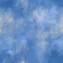 Watercolor Hand Painted Blur Layered Seamless Pattern White Transparent Clouds On Blue Sky