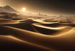A desert scene with a sunset in the background Generative ai