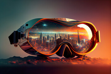 Wall Mural - view of futuristic glasses with the city reflected in them. Generative AI, Generative, AI