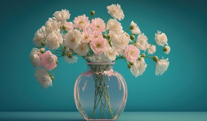 Sticker -  a vase filled with white and pink flowers on a table.  generative ai