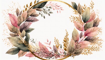 Wall Mural - Watercolor floral illustration set - bouquets, frame, border. flowers, rose, peony, leaf branches collection. Wedding invites, wallpapers, fashion. Eucalyptus olive leaves chamomile, Generate Ai