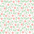 © Olha - White background with pink flowers, branches and leaves. Decorative seamless pattern for wrapping paper, wallpaper, textile, greeting cards and invitations.