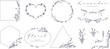 Set of elegant logo elements with lavender flower. Border, divider, frame, corner, wreath, bouquet. Hand drawn vector illustration for wedding invitation, save the date card, label, corporate identity
