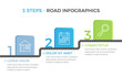 Road infographics template with three elements with place for your icons and text