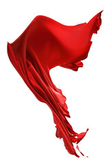A vibrant red silk flies gracefully in mid-air against a transparent backdrop, creating a mesmerizing display of movement and color.Generative AI