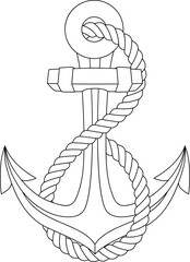 Sticker - An anchor from a ship or boat with a rope wrapped around it nautical illustration