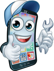 Poster - Mobile Phone Repair Spanner Thumbs Up Cartoon