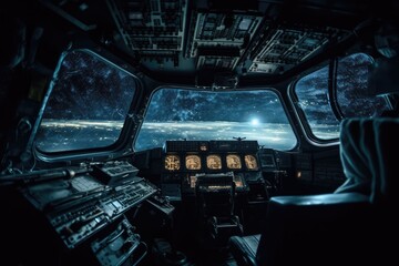 Canvas Print - interior of a spaceship cockpit, made with generative ai