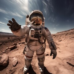 Canvas Print - Astronaut  selfie on mars, made with generated ai