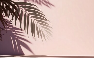 Blurred shadow from palm leaves on the pink wall. Minimal abstract background for product presentation. Spring and summer. AI Generative