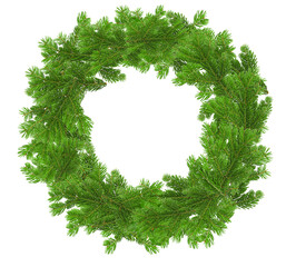 christmas wreath chaplet decaoration with green pine branch on clear background