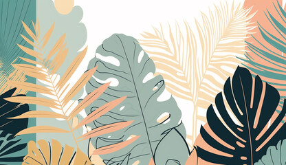  colorful illustration of tropical leaves in pastel colors