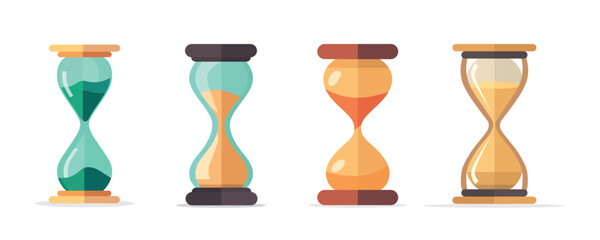 Wall Mural - Set of colorful hourglass icons in flat style, simple design on white background. Vector illustration