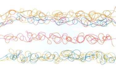 Wall Mural - tangled colorful cotton threads isolated on white background. abstract thread lines pattern.