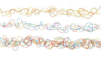 Wall Mural - tangled colorful cotton threads isolated on white background. abstract thread lines pattern.