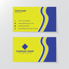 Blue and Yellow Color Business Card, 2 Sided Personal Business Promotion Card.