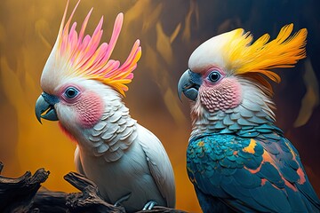 Wall Mural - colorful mischief invoked by dynastic duo of cockatoos generative ai