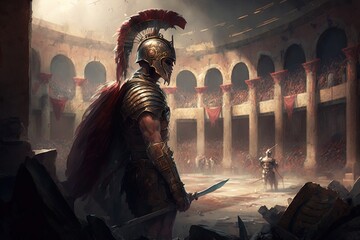 Wall Mural - In the Arena of Gladiatorial Warfare: An Epic Artwork Generative AI