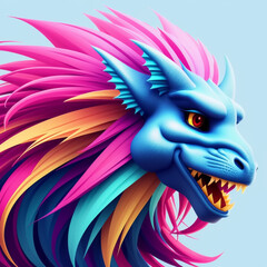 Wall Mural - cute colorful dragon on blue background. Generative AI