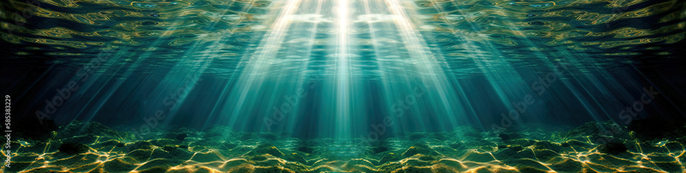 Ilustración de Stock sun rays go through the ocean surface seen from ...