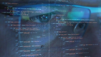 Wall Mural - close-up portrait of support and software development programmer working on computer, line of code p